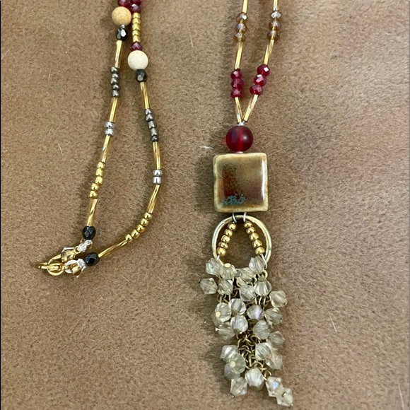 2/35 or $25 Partially Upcycled Necklace - Handmade with glass, crystal, & stones - Picture 5 of 5